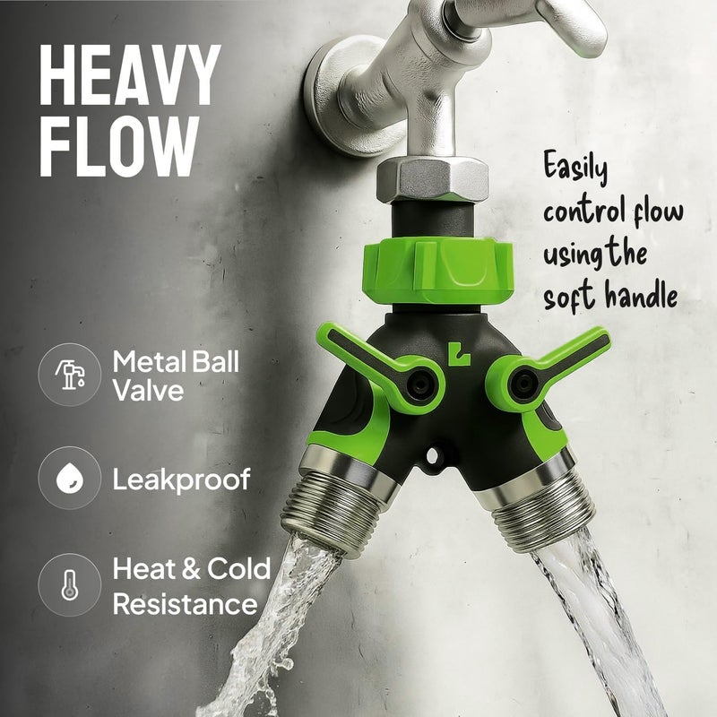 Craft911 Garden Hose Splitter 2 Way Heavy Duty - Leakproof Full Metal Body Faucet Spigot Splitter - Image 2